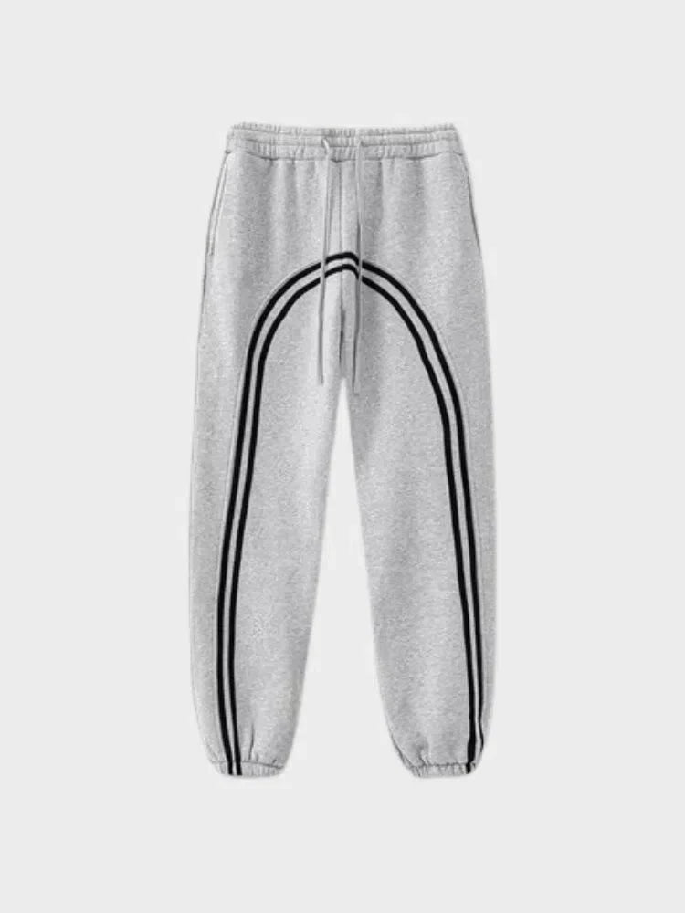 GRAY LOOSE FIT JOGGERS WITH BLACK STRIPES