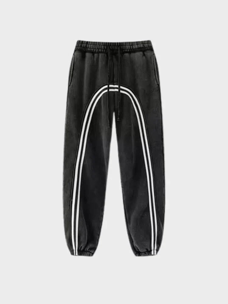 GRAY LOOSE FIT JOGGERS WITH BLACK STRIPES