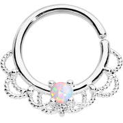 16G 5/16 White Faux Opal Platinum Plated Seamless Circular Ring