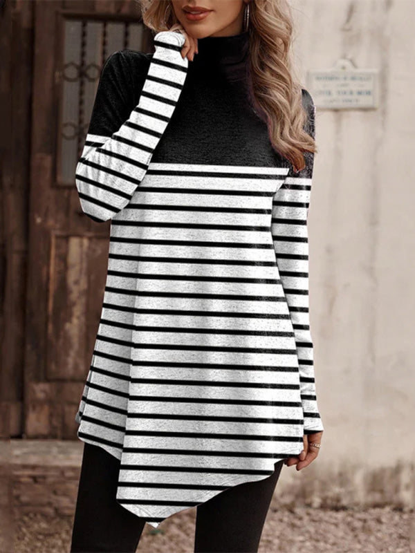 High collar bohemian print casual long sleeve T-shirt - Pattern5 / S
