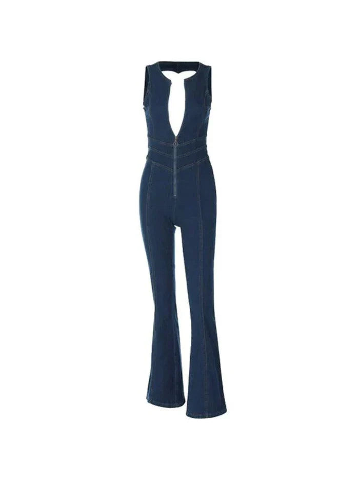 HIGH RISE DENIM ZIP-FRONT JUMPSUIT FOR EFFORTLESS STYLE
