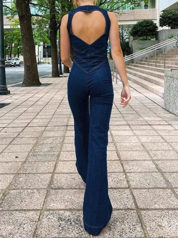 HIGH RISE DENIM ZIP-FRONT JUMPSUIT FOR EFFORTLESS STYLE