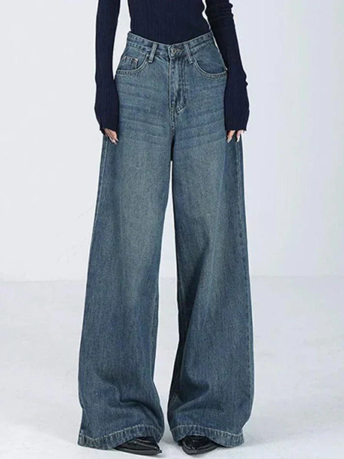 HIGH WAIST BAGGY BLUE DENIM JEANS IN VINTAGE STYLE