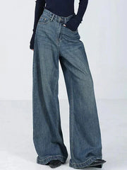HIGH WAIST BAGGY BLUE DENIM JEANS IN VINTAGE STYLE