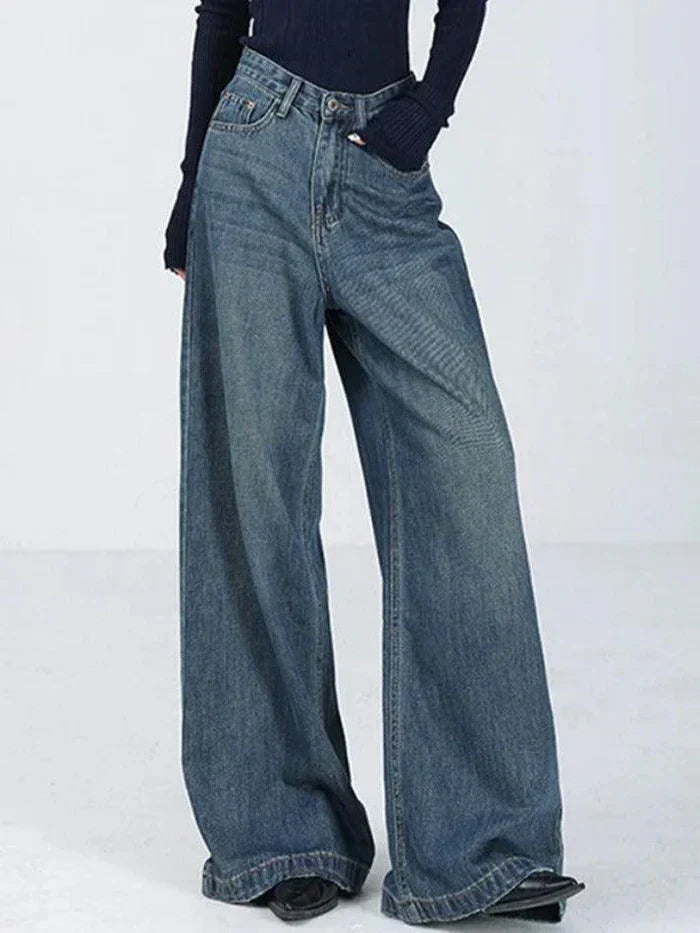 HIGH WAIST BAGGY BLUE DENIM JEANS IN VINTAGE STYLE