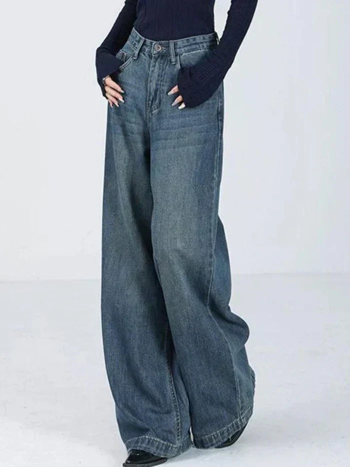 HIGH WAIST BAGGY BLUE DENIM JEANS IN VINTAGE STYLE