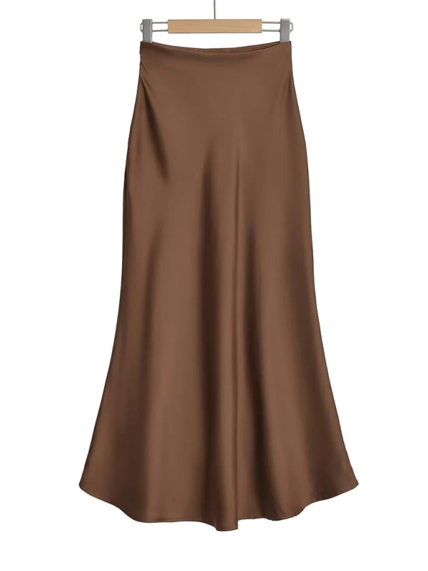 High waist maxi skirt - Brown / S