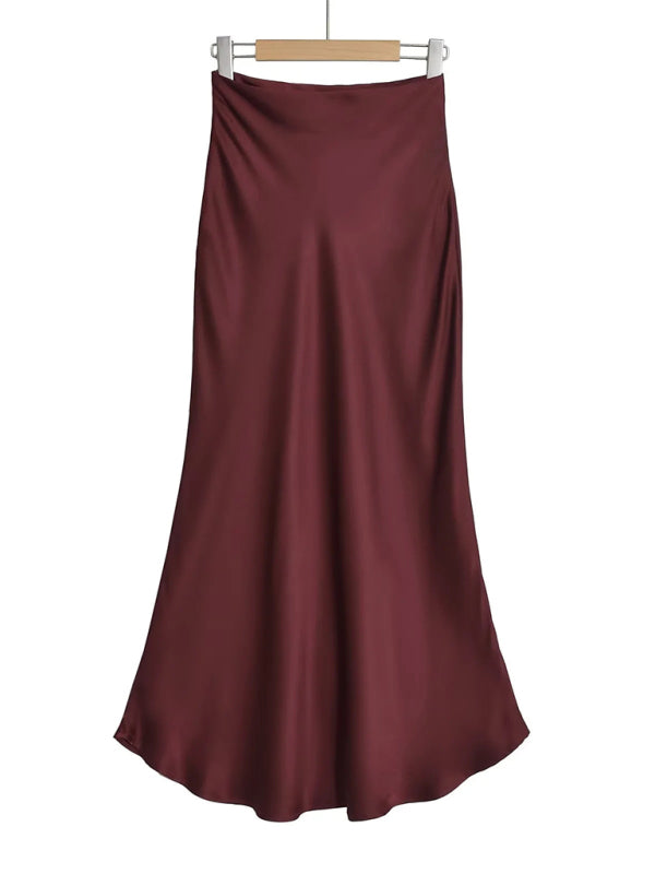 High waist maxi skirt - Wine Red / S