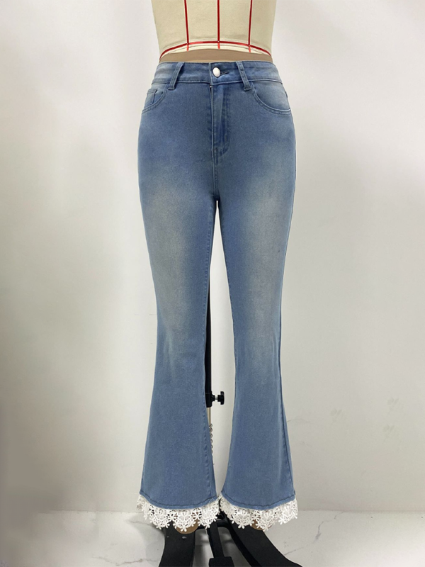 High waist slim fit bootcut jeans for women with fresh hem lace trousers