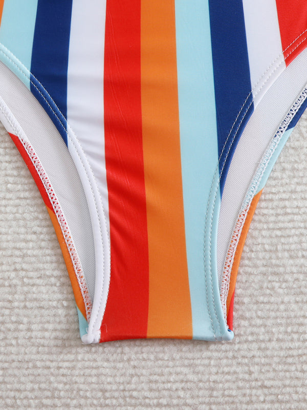 High waist striped bikini