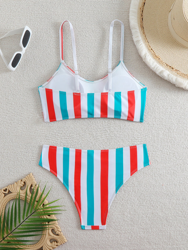 High waist striped bikini