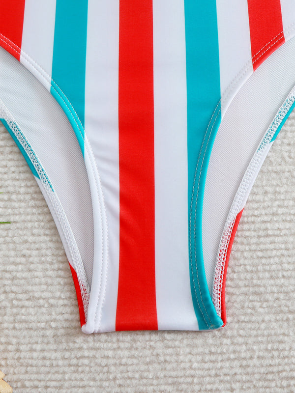High waist striped bikini