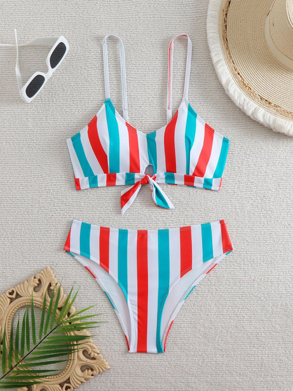 High waist striped bikini - Acid blue / S