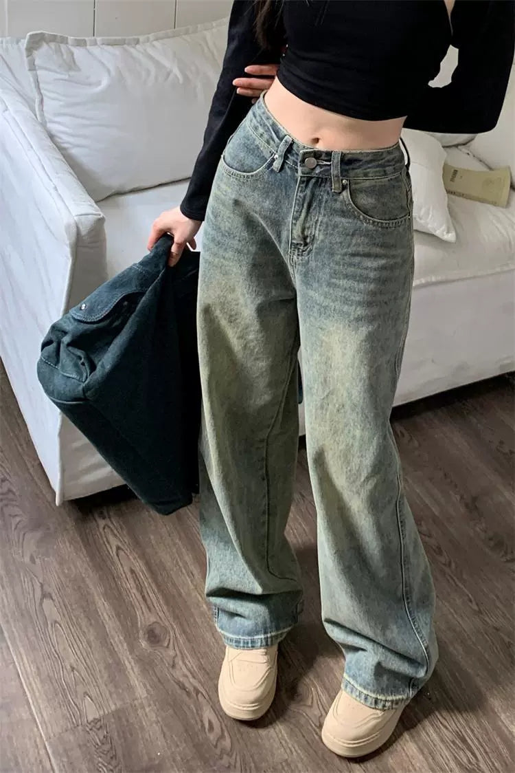HIGH-WAISTED BAGGY ACID-WASH JEANS FOR ULTIMATE COMFORT IN LUXURIOUS COTTON