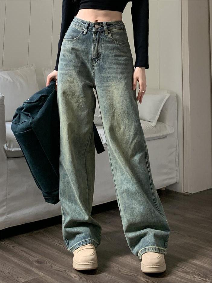 HIGH-WAISTED BAGGY ACID-WASH JEANS FOR ULTIMATE COMFORT IN LUXURIOUS COTTON