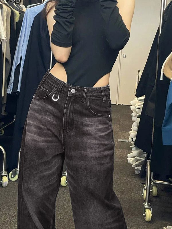 HIGH-WAISTED BAGGY JEANS IN DARK BLUE FOR STYLISH LOOKS