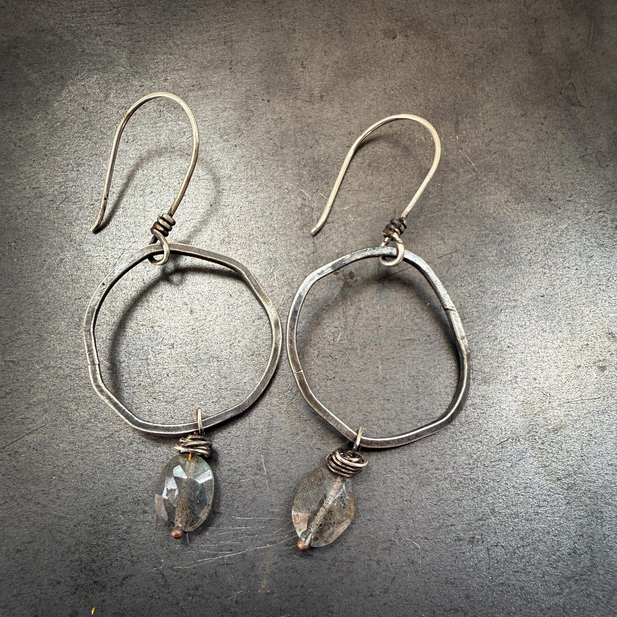 Labradorite Abstract Silver Hoops | Made to Order