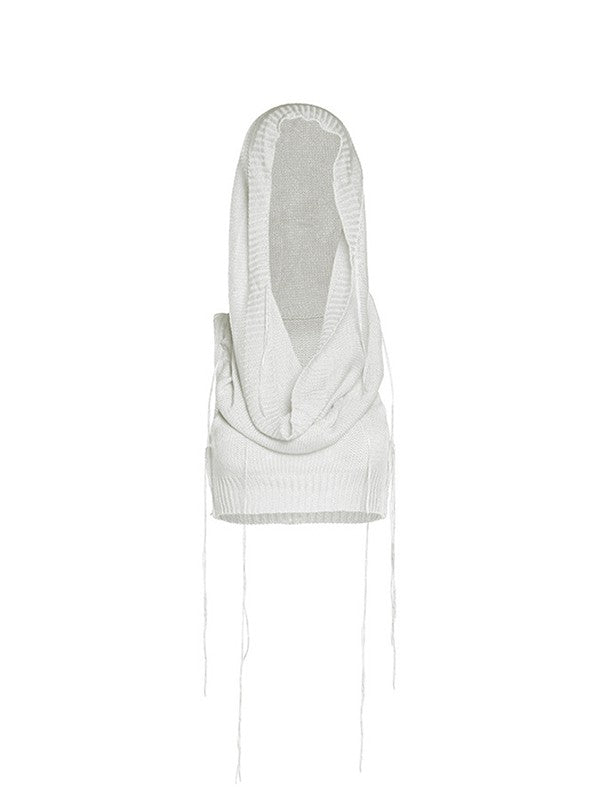HOODED CROP TOP - WHITE SLIM FIT PUNK STYLE