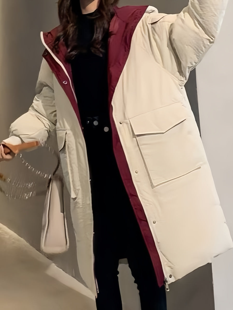 HOODED JACKET - BLACK AND BEIGE HIGH QUALITY TIMELESS ELEGANCE