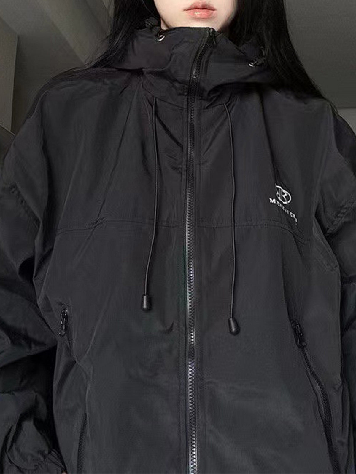 HOODED JACKET BLACK COLLAR OUTDOOR JACKET