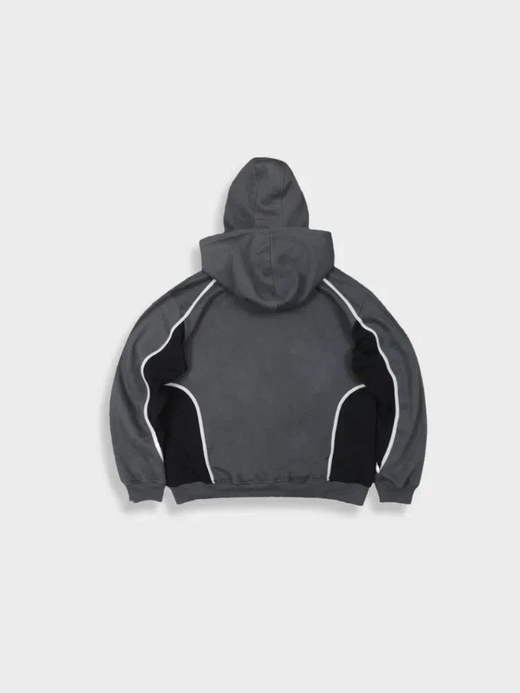 HOODED NINJA HOODIE GRAY AND BLACK WITH WHITE TRIM DOUBLE HOODED