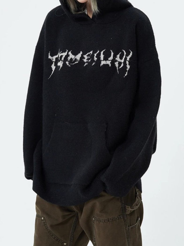 HOODED SWEATER WITH SKELETON DESIGN AND EDGY SKULL JACQUARD