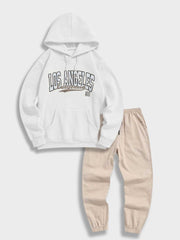 HOODIE AND SWEATPANTS SET IN WHITE AND BEIGE - CALIFORNIA USA SET