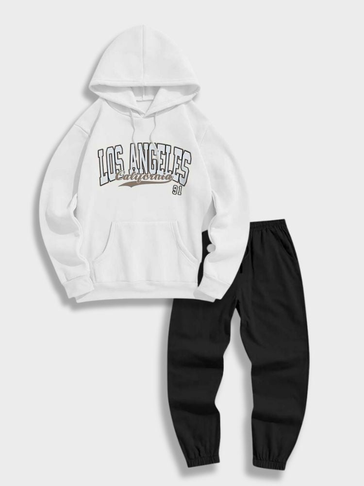 HOODIE AND SWEATPANTS SET IN WHITE AND BEIGE - CALIFORNIA USA SET