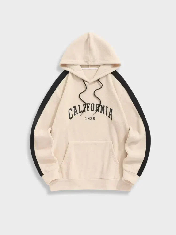 HOODIE BEIGE AVEC RAYURES NOIRES UNISEXE VINTAGE CASUAL UNE TOUCHE