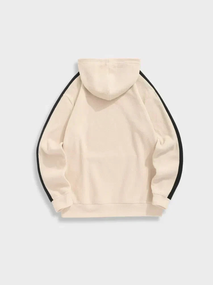 HOODIE BEIGE AVEC RAYURES NOIRES UNISEXE VINTAGE CASUAL UNE TOUCHE