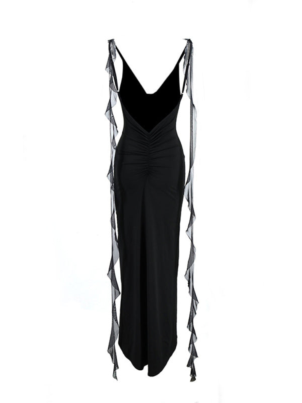 Hot girl’s new sexy dress V-neck backless slim shoulder fishtail evening dress