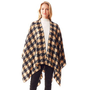 Houndstooth Printed Ruana Poncho Houndstooth Open Poncho