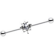 14G Clear Gem Lotus Flower Leaf Industrial Barbell 38mm