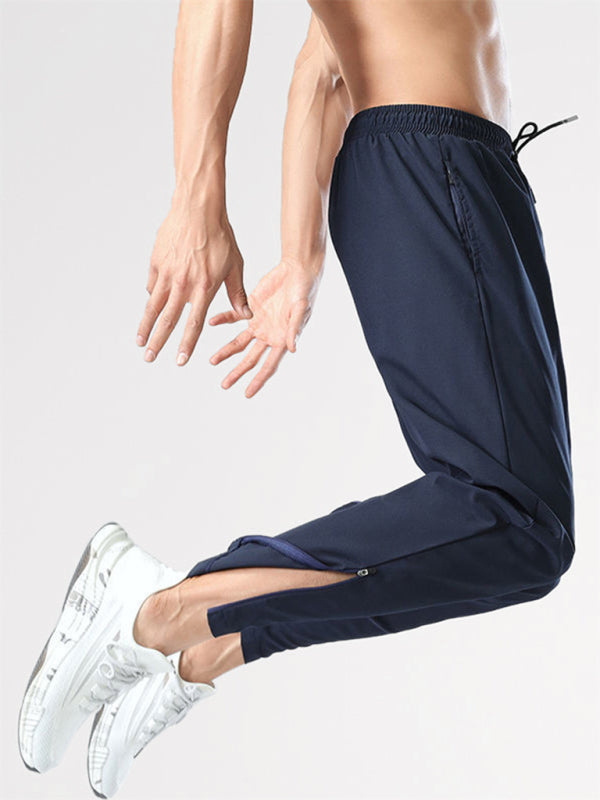 Ice silk quick-drying breathable fitness drawstring casual side zipper trousers - Royal blue / S