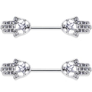 14G 9/16 Clear Gem Star Hamsa Hand Barbell Nipple Ring Set