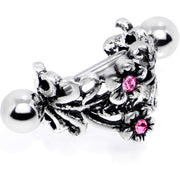 16G 1/2 Pink Gem Double Daisy Flower Cuff Cartilage Earring