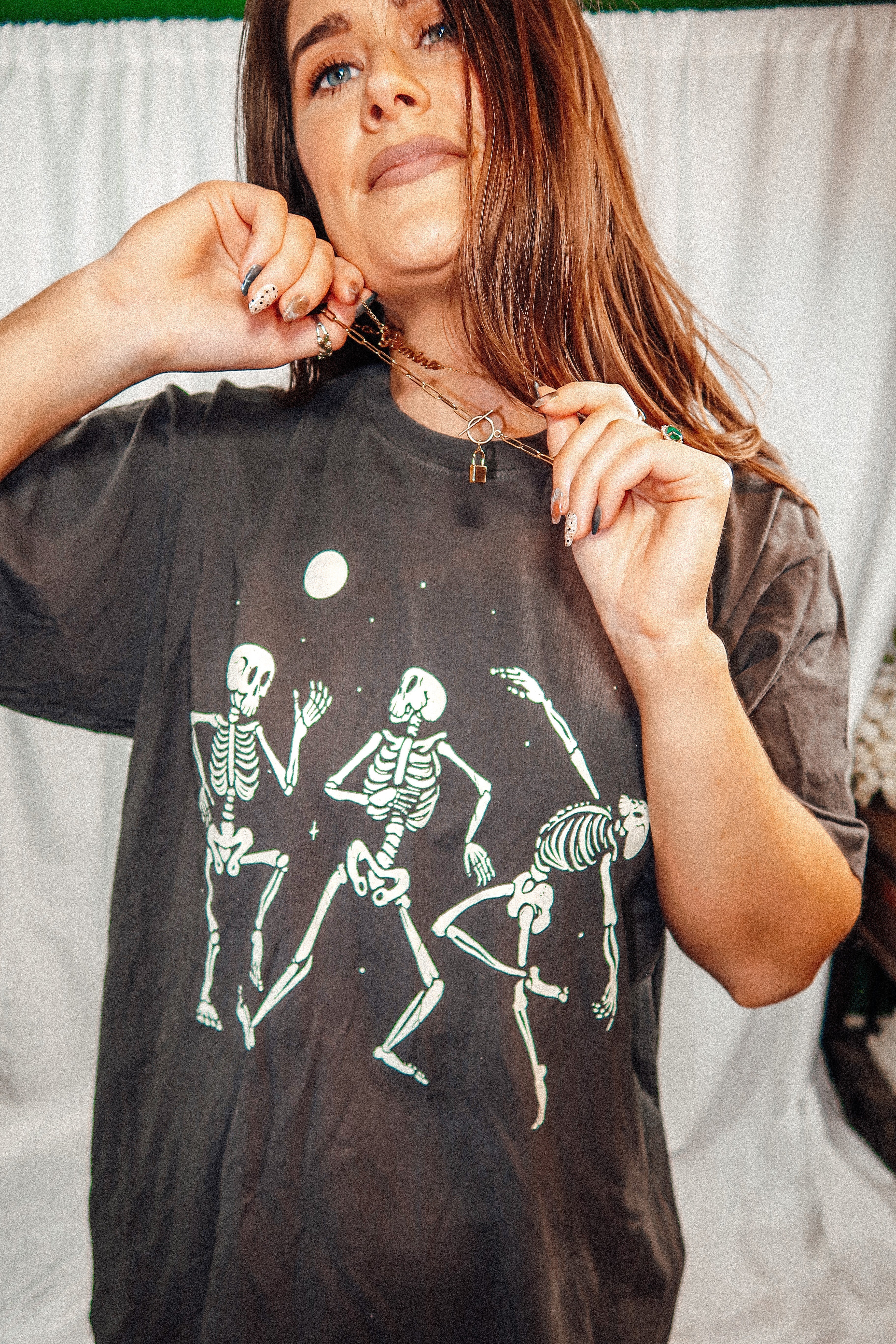 Underground Original Design: Dancing Skeletons Under a Moon Boxy Cotton TShirt