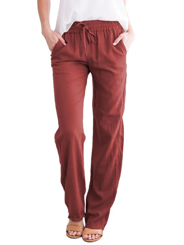 Pantalon de détente en maille unie quatre saisons pour femme avec poche oblique 