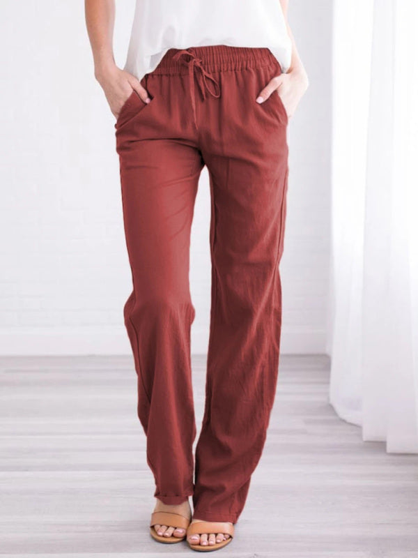 Pantalon de détente en maille unie quatre saisons pour femme avec poche oblique 