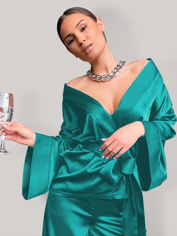 Ensemble de pyjama ample en dentelle simple pour femme 