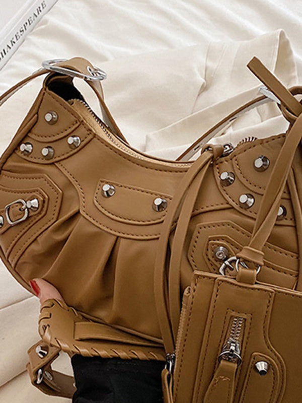 Rivet Heavy Industry Plissierte Schultertasche/Unterarmtasche Umhängetasche 