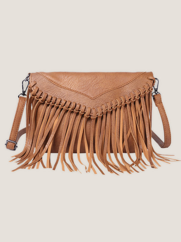 Envelope Tassel Hobo Bag – front view with fringe detail