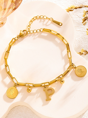 Trendy hip-hop personalized round plate with 26 letters bracelet – front view