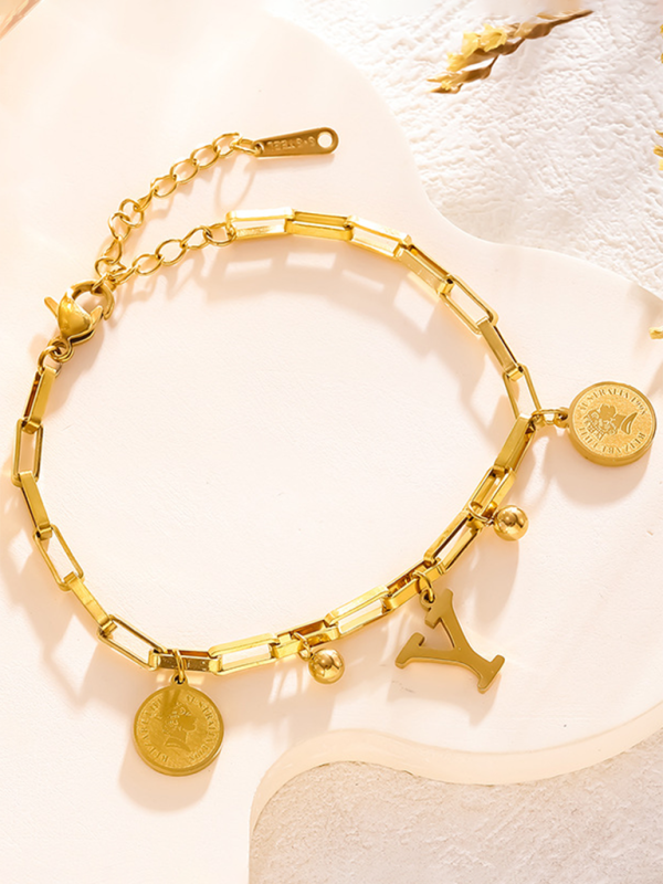Trendy hip-hop personalized round plate with 26 letters bracelet – side view