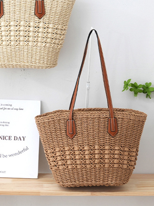 Neue Strohtasche zum Umhängen, lässig-modisch, ideal für Strandurlaub, geräumige Handtasche/Tragetasche 