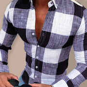 Men's Plaid Lapel Collar Button-Up Shirt – front view
