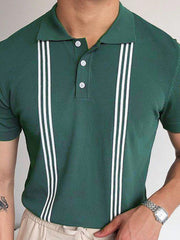 Green Striped Short Sleeve Slim Fit Polo Shirt