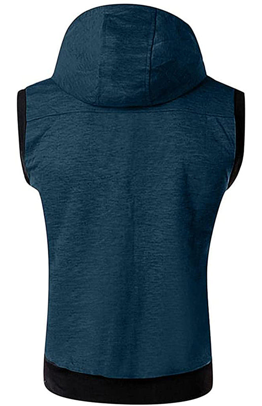 Men's Hooded Sleeveless Vest Solid Color Casual Slim Vest – closeup view