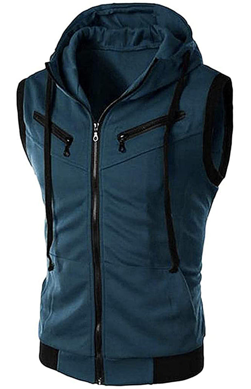 Men's Hooded Sleeveless Vest Solid Color Casual Slim Vest – detail view