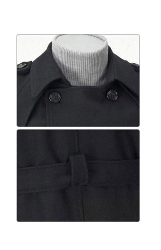 Trench-coat mi-long pour homme, coupe ajustée, grande taille, en laine épaisse 